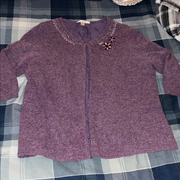 Caslon Sweaters - Caslon Purple Cardigan with Embellished Collar